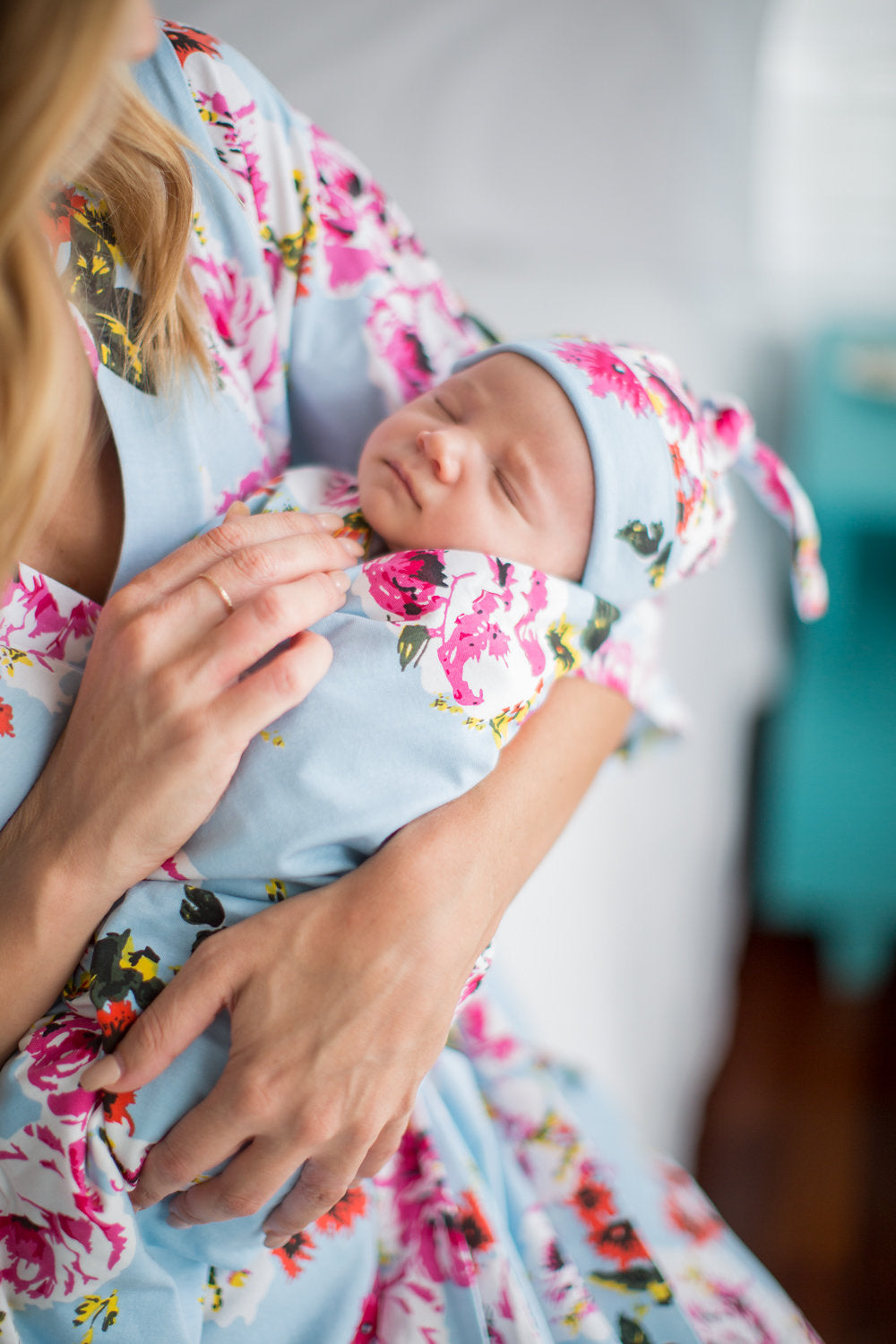 Isla Floral Swaddle Blanket and Matching Newborn Hat Set