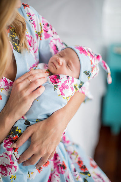Isla Floral Swaddle Blanket and Matching Newborn Hat Set