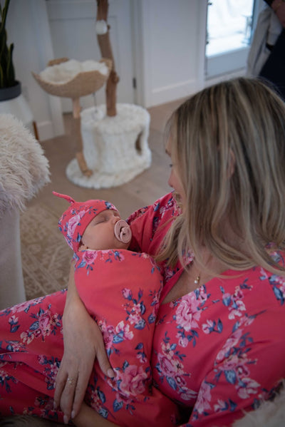 Rose Pregnancy/Postpartum Robe & Matching Swaddle & Dad T-Shirt