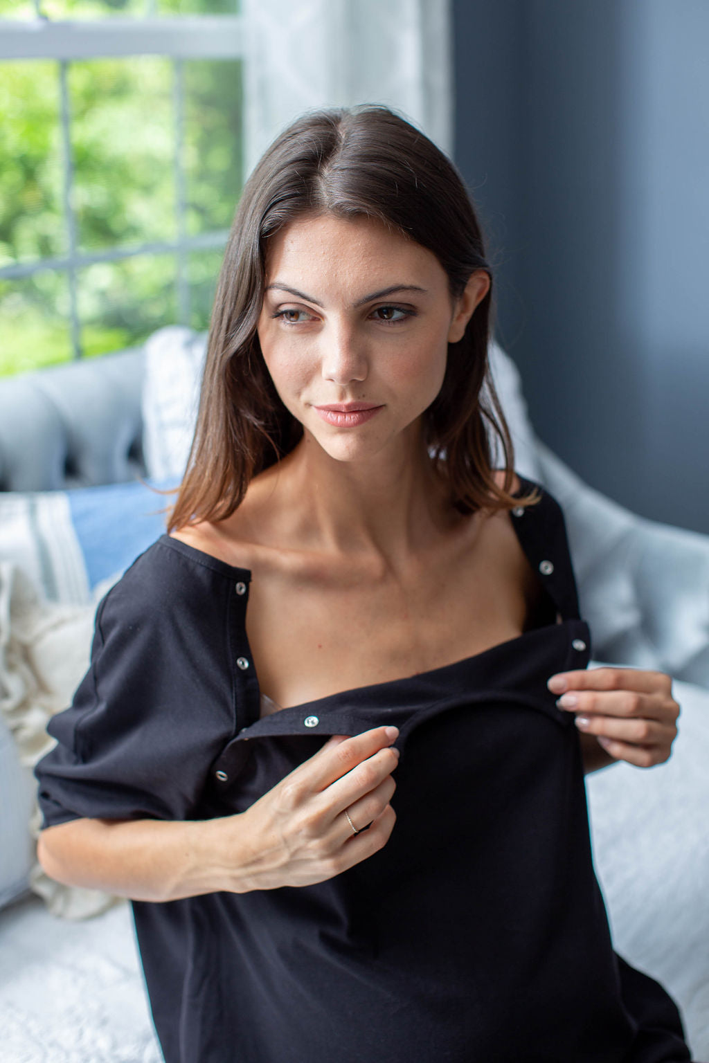 Black Jersey Knit Maternity Gownie