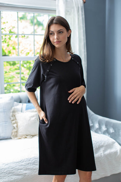Black Jersey Knit Maternity Gownie