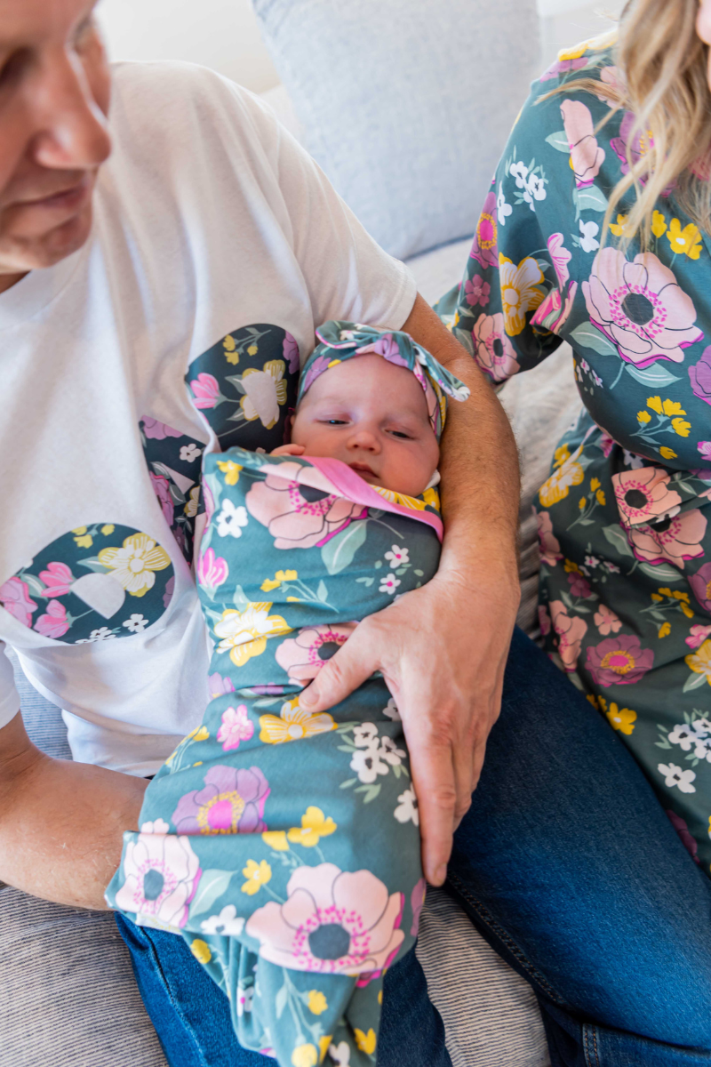 Charlotte Pregnancy/Postpartum Robe & Matching Swaddle & Dad T-Shirt