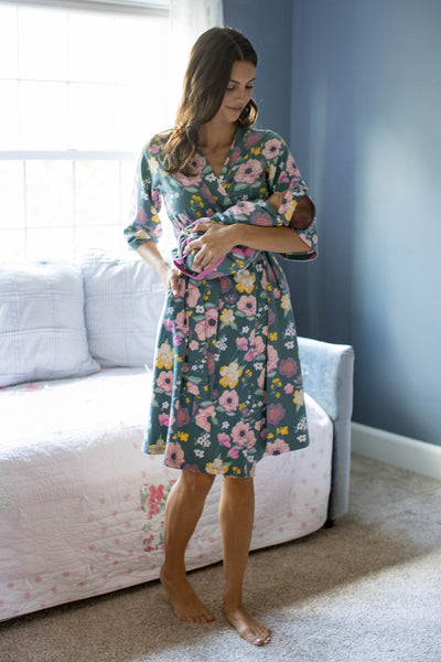 Charlotte Pregnancy/Postpartum Robe & Swaddle Blanket  & Headband Set