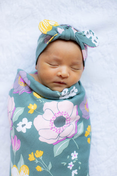 Sage Green Pregnancy/Postpartum Robe & Charlotte Swaddle Blanket & Headband Set