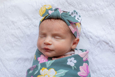 Charlotte Floral Swaddle Blanket and Newborn Headband Set
