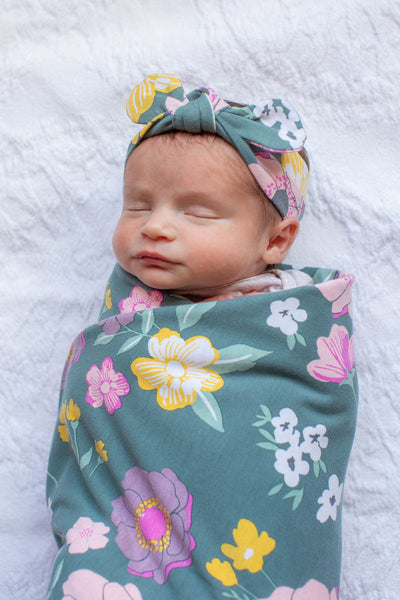 Charlotte Floral Swaddle Blanket and Newborn Headband Set