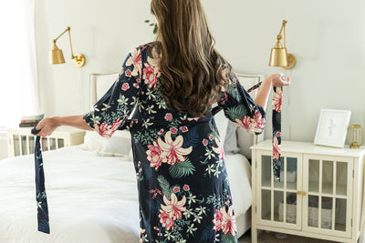 Elise Pregnancy/Postpartum Robe & Navy Blue Swaddle Blanket Set