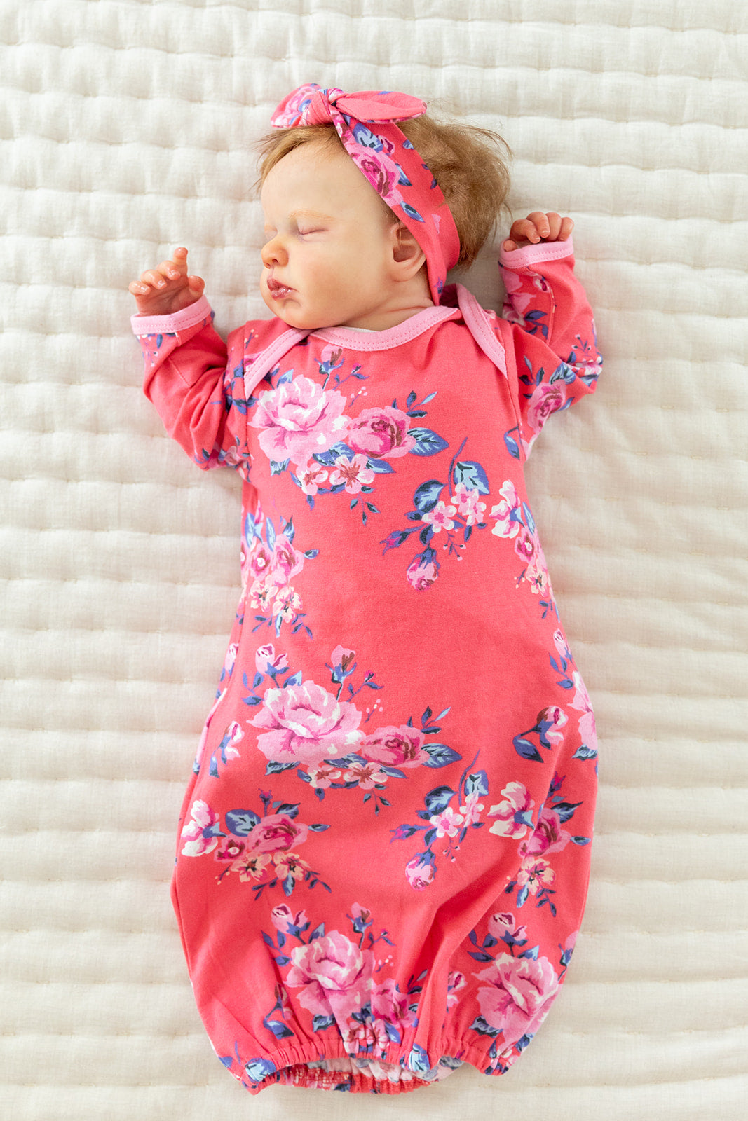 Rose Baby Gown & Matching Newborn Headband 2pc Set