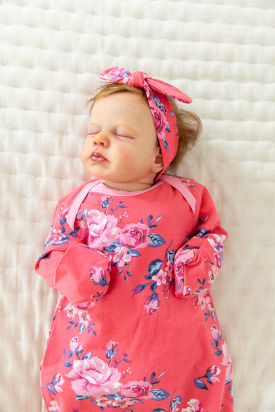 Rose Baby Gown & Matching Newborn Headband 2pc Set