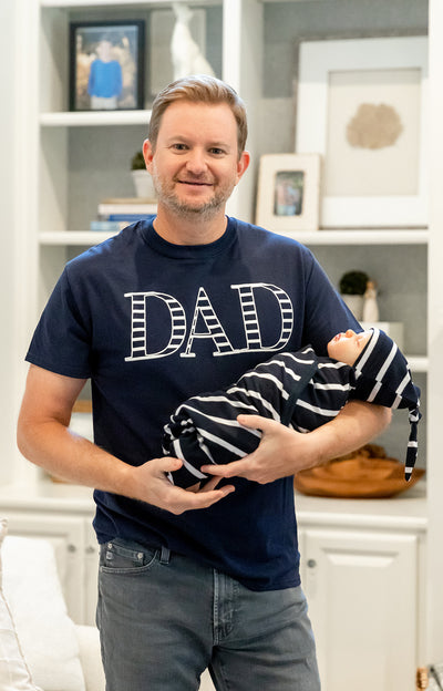 Navy Stripe Pregnancy/Postpartum Robe & Matching Swaddle & Dad T Shirt