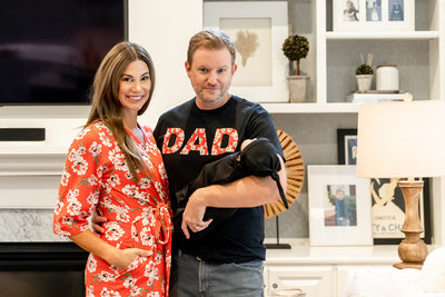 Sadie Pregnancy/Postpartum Robe & Black Swaddle & Dad T Shirt