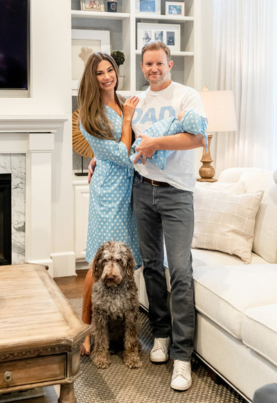 matching family set, baby shower gift, robe, swaddle, and t-shirt 