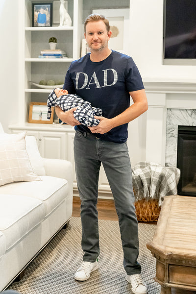 Blue Gingham Robe & Swaddle & Dad T Shirt