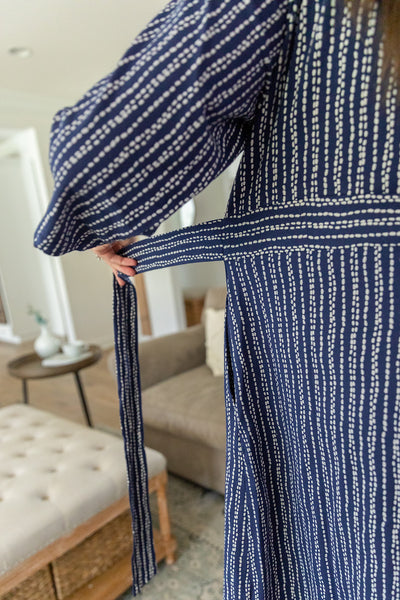Luna Pregnancy/Postpartum Robe & Navy Blue Swaddle Blanket Set