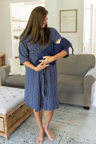 Luna Pregnancy/Postpartum Robe & Navy Swaddle & Dad T Shirt