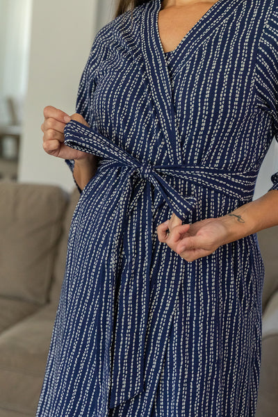 Luna Robe & Navy Swaddle Blanket Set