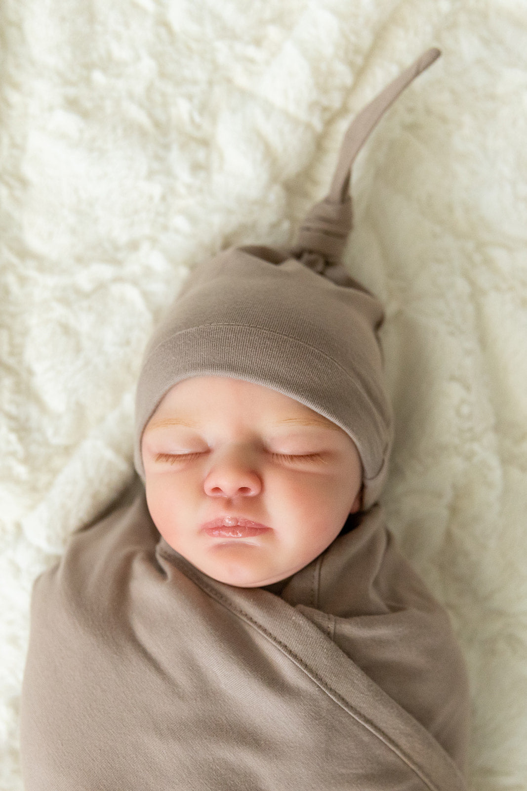 Taupe Swaddle Blanket & Matching Newborn Hat Set