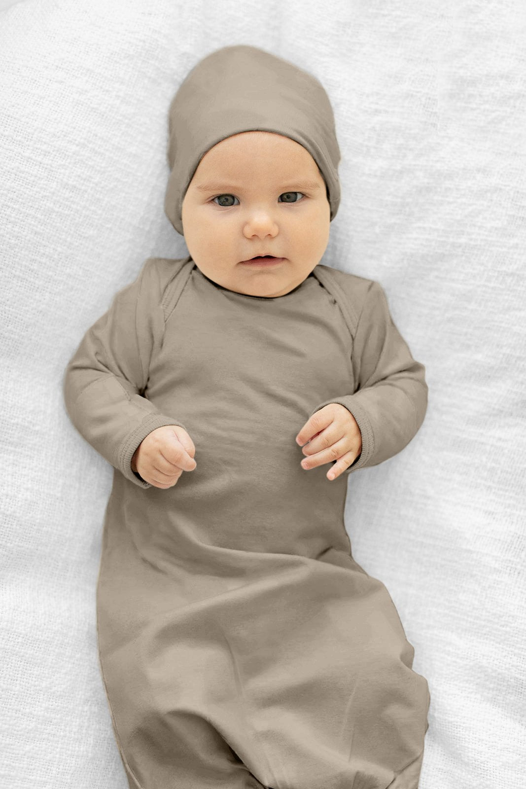 Taupe Baby Gown & Newborn Hat