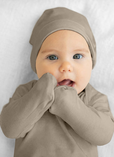 Taupe Baby Gown & Newborn Hat