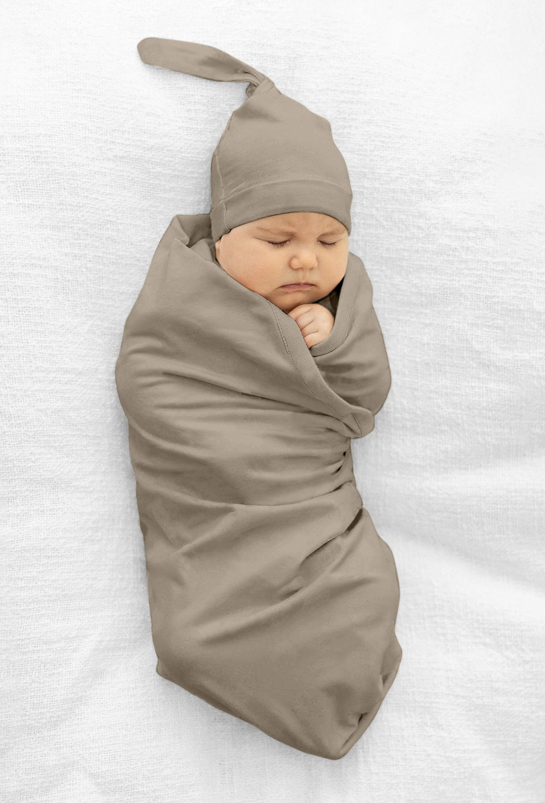 Taupe Swaddle Blanket & Matching Newborn Hat Set