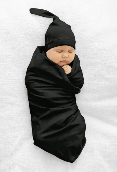 Black Solid Swaddle Blanket & Matching Newborn Hat Set