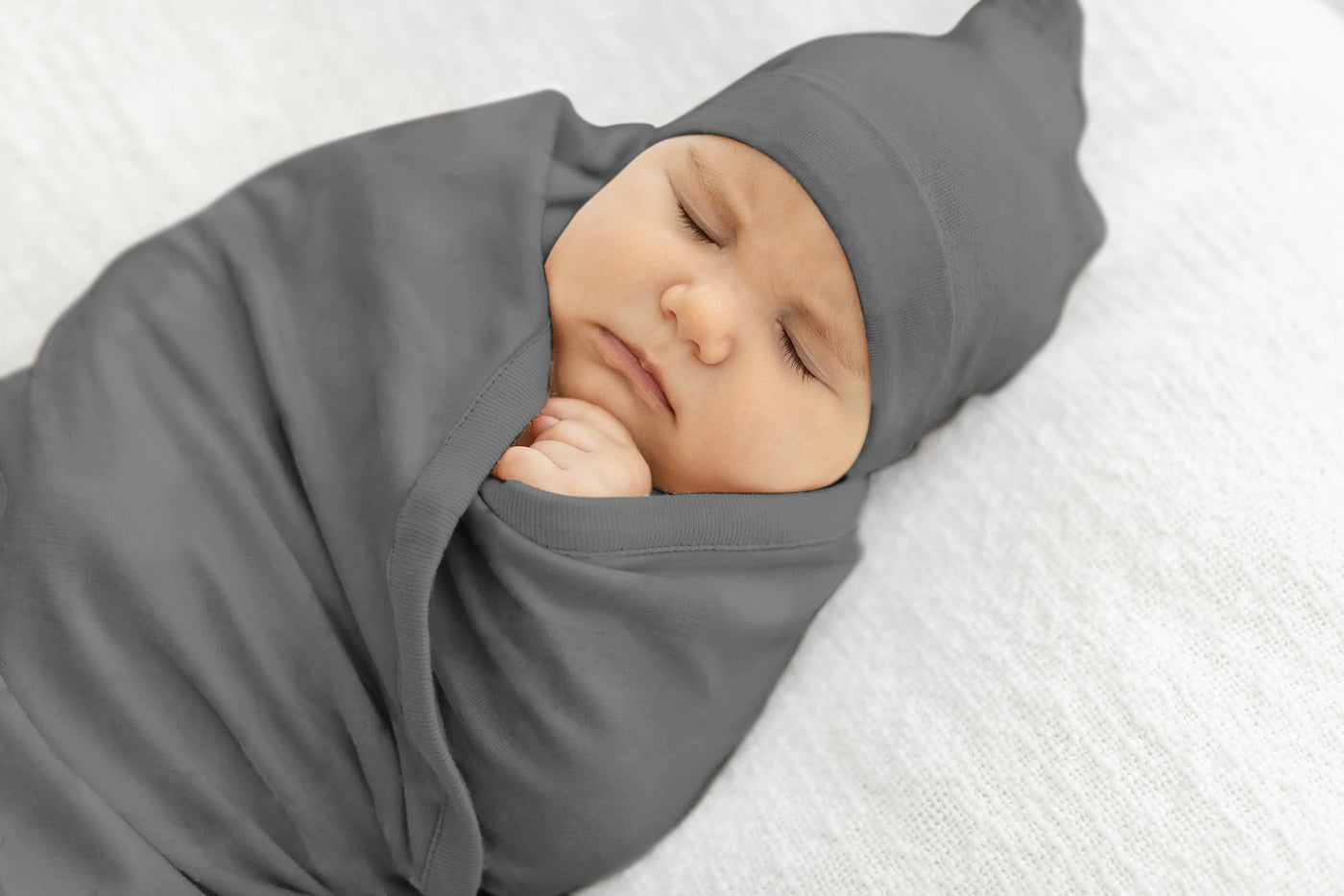 Charcoal Grey Swaddle Blanket And Newborn Hat Set