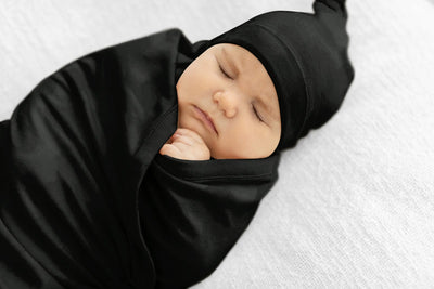 Black Solid Swaddle Blanket & Matching Newborn Hat Set