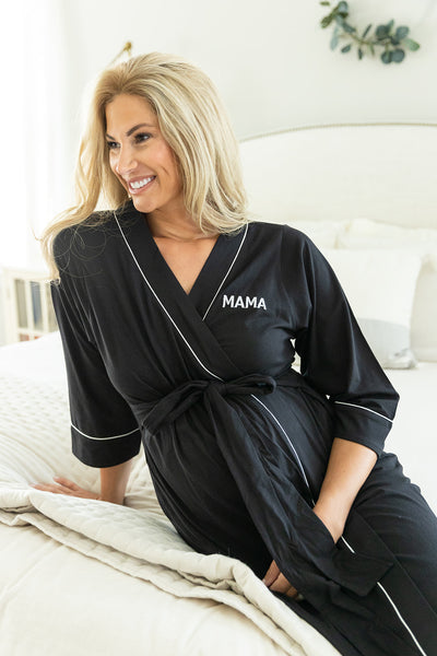 Mama Embroidered Robe Black