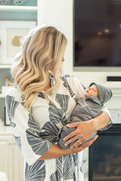 Audrey Pregnancy/Postpartum Robe & Charcoal Swaddle Blanket Set