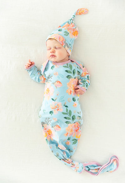 Jade Newborn Baby Knotted Gown & Knotted Hat Set