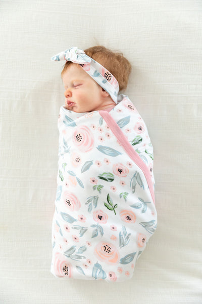 Black Pregnancy/Postpartum Robe & Ivy Swaddle Blanket & Headband Set