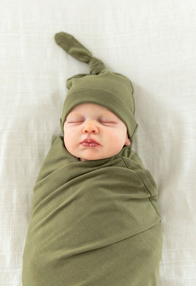 Olive Green Pregnancy/Postpartum Robe & Matching Baby Swaddle Blanket Set