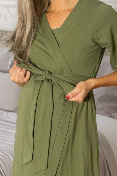 Olive Green Pregnancy/Postpartum Robe & Hadley Labor Gown Set