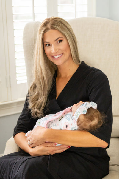 Black Pregnancy/Postpartum Robe & Ivy Swaddle Blanket & Headband Set