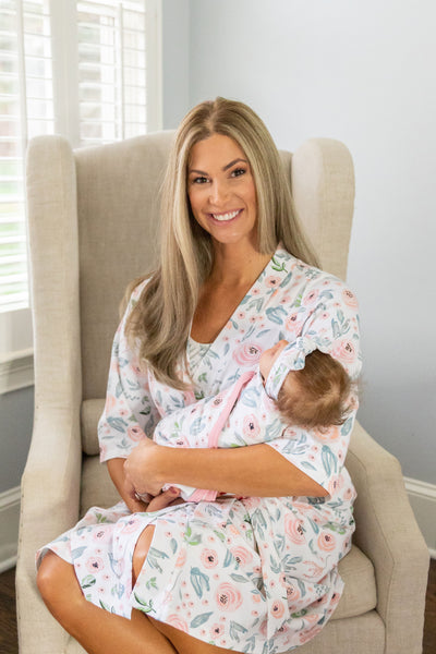 Ivy Pregnancy/Postpartum Robe & Matching Baby Swaddle Blanket & Headband Set