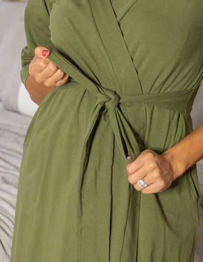 Olive Green Pregnancy/Postpartum Robe & Hadley Labor Gown Set