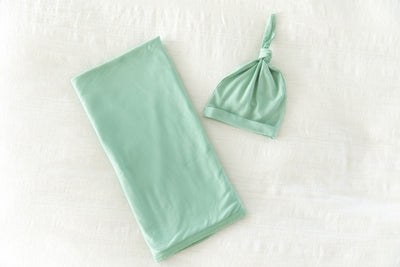 Hadley Pregnancy/Postpartum Robe & Sage Green Baby Swaddle Blanket Set