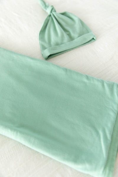 Hadley Pregnancy/Postpartum Robe & Sage Green Baby Swaddle Blanket Set