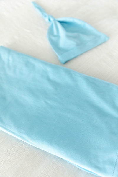 Hadley Pregnancy/Postpartum Robe & Light Blue Baby Swaddle Blanket Set