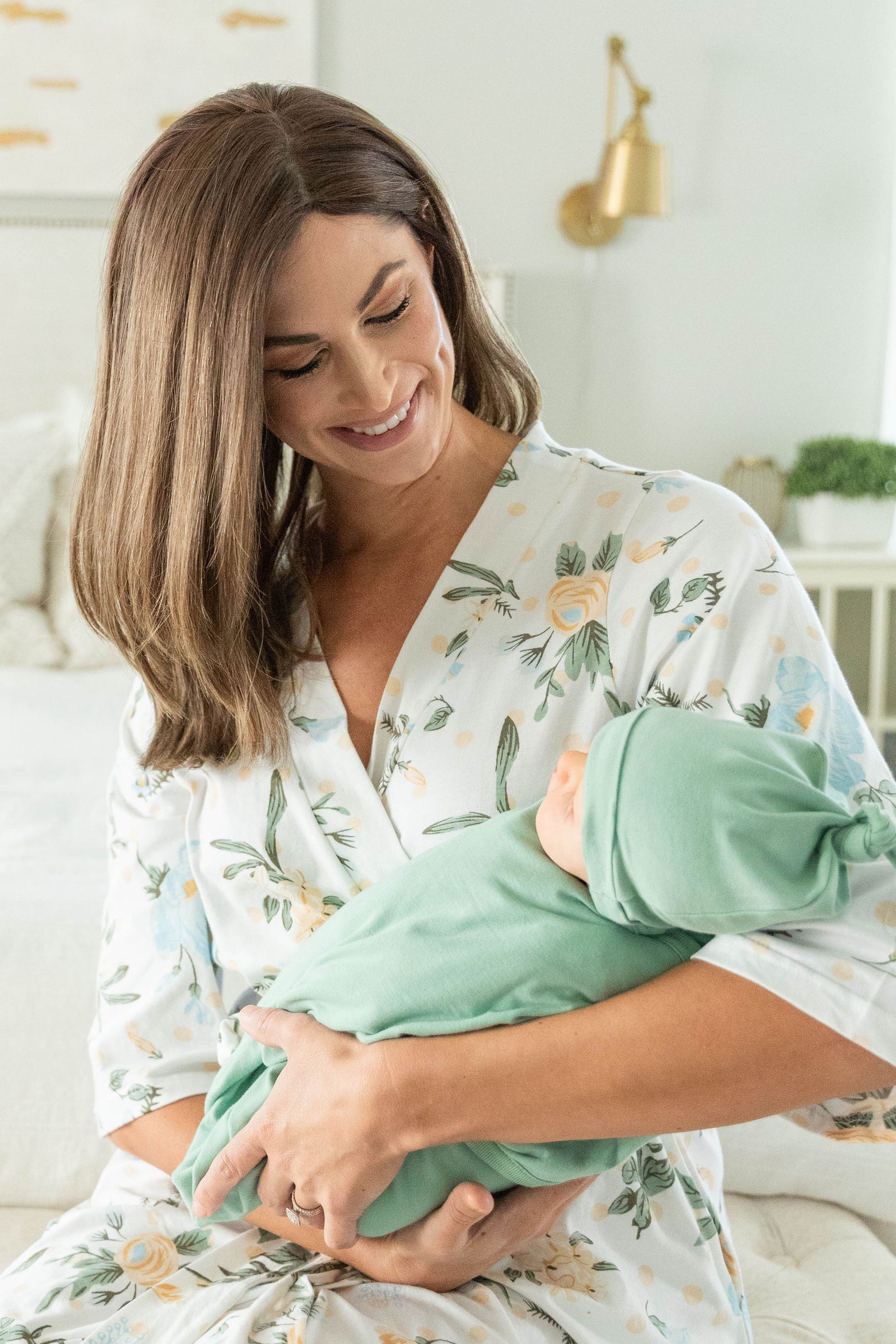 Hadley Pregnancy/Postpartum Robe & Sage Green Baby Swaddle Blanket Set