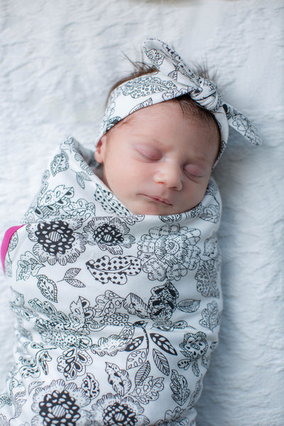 Ella Baby Girl Swaddle Blanket & Headband Set