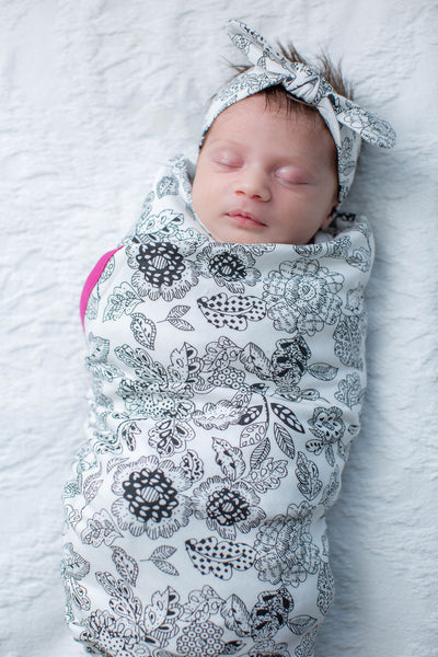 Ella Baby Girl Swaddle Blanket & Headband Set