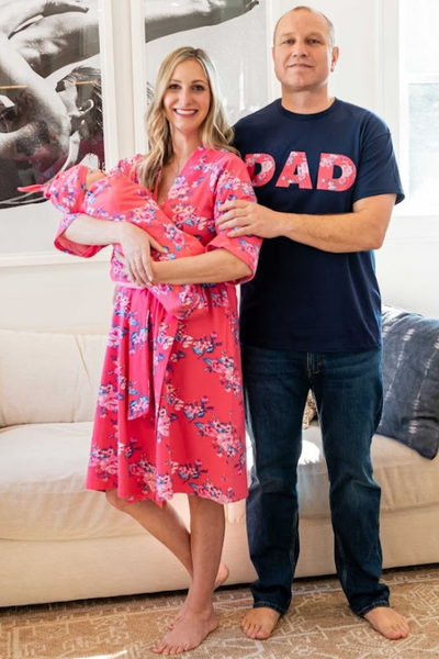 Rose Pregnancy/Postpartum Robe & Matching Swaddle & Dad T-Shirt