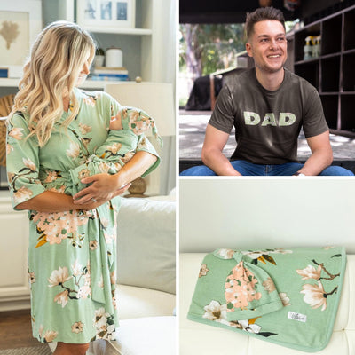 Gia Pregnancy/Postpartum Robe & Matching Swaddle & Dad T-Shirt