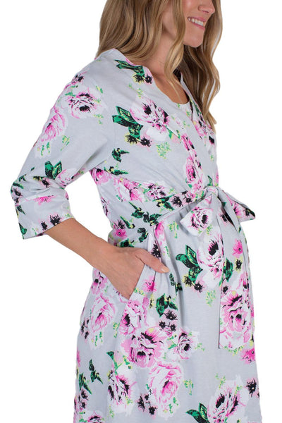Olivia Floral Pregnancy/Postpartum Hospital Gown Gownie & Delivery Robe Set