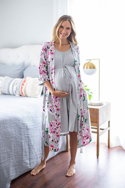 Light Grey 3 in 1 Labor Gown & Olivia Robe Set