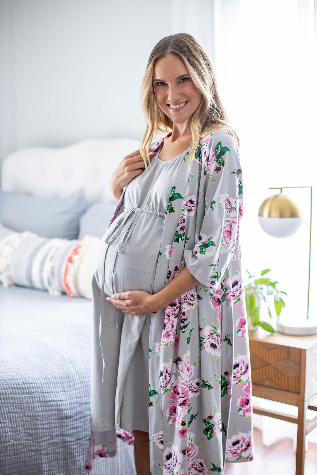 Light Grey 3 in 1 Labor Gown & Olivia Robe Set