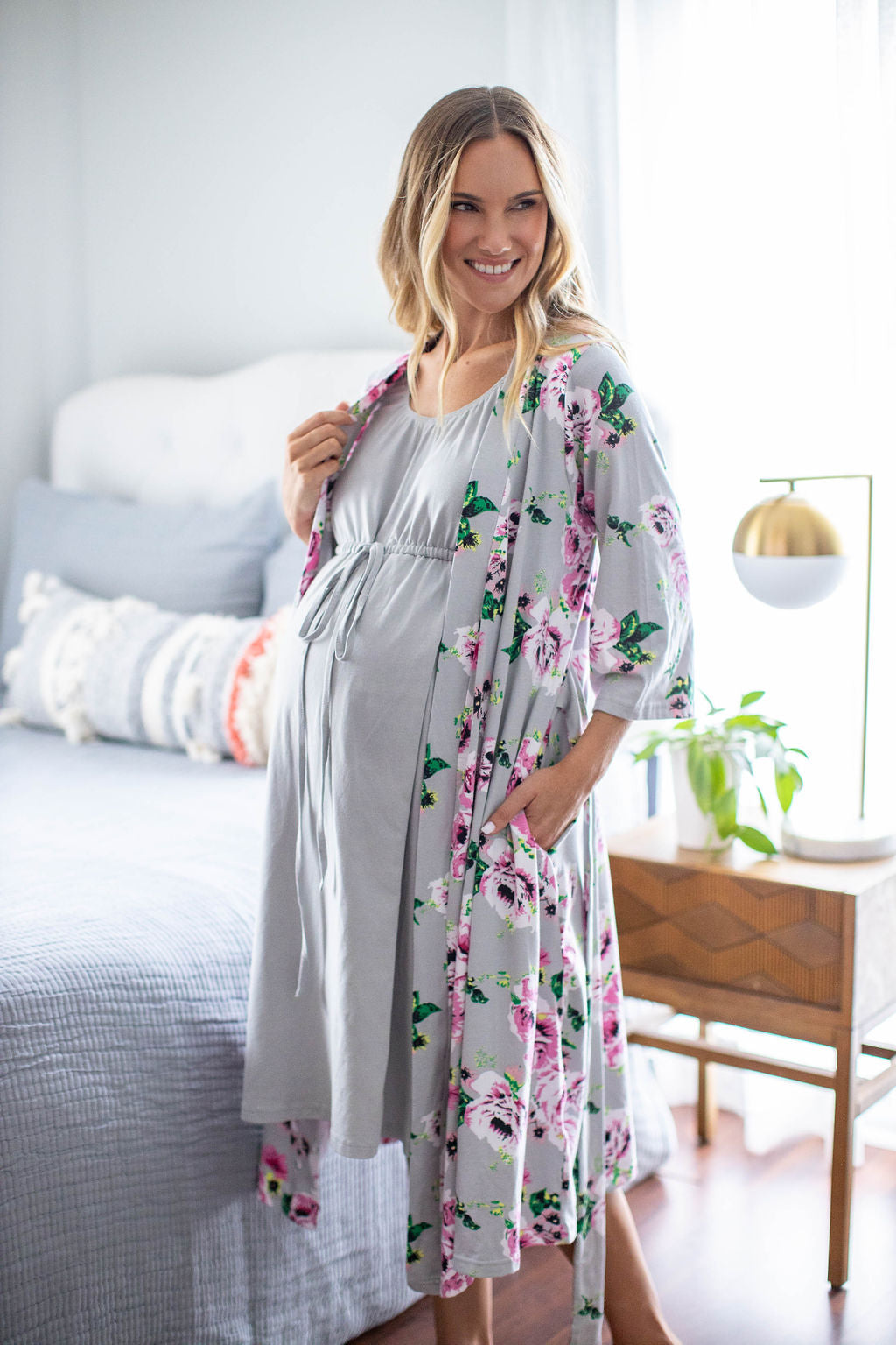 Light Grey 3 in 1 Labor Gown & Olivia Robe Set