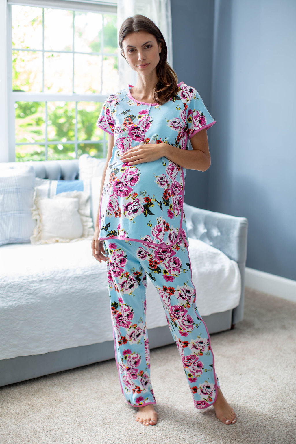 Elise Maternity Nursing Pajamas & Baby Swaddle Blanket Set – Gownies™