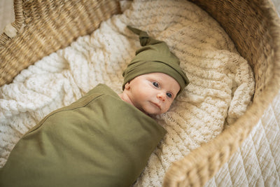 Olive Green Swaddle Blanket And Newborn Hat Set